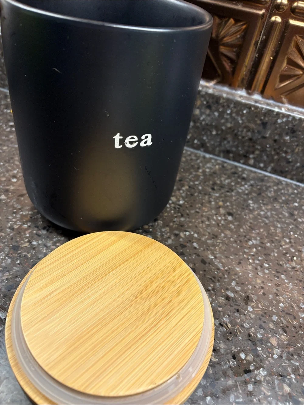 Tea Storage Canister with Wooden Lid - Black